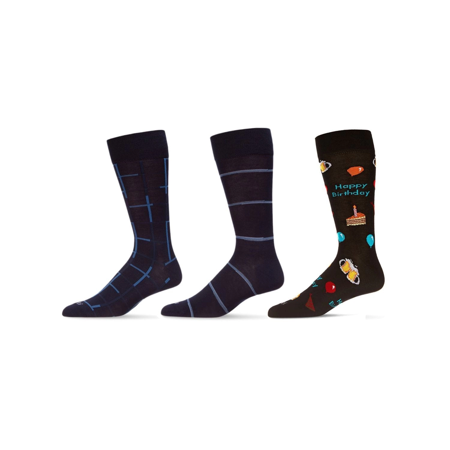 MeMoi Men's 3 Pair Pack Novelty Happy Birthday Crew Socks