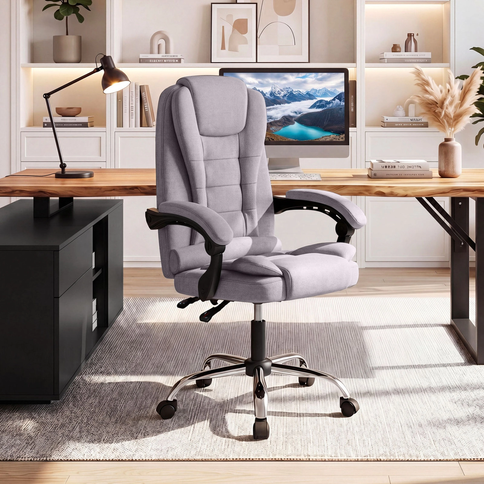 SUGIFT Gray Linkage Armrests and Linen Padded Seat Big High Back Executive Chair