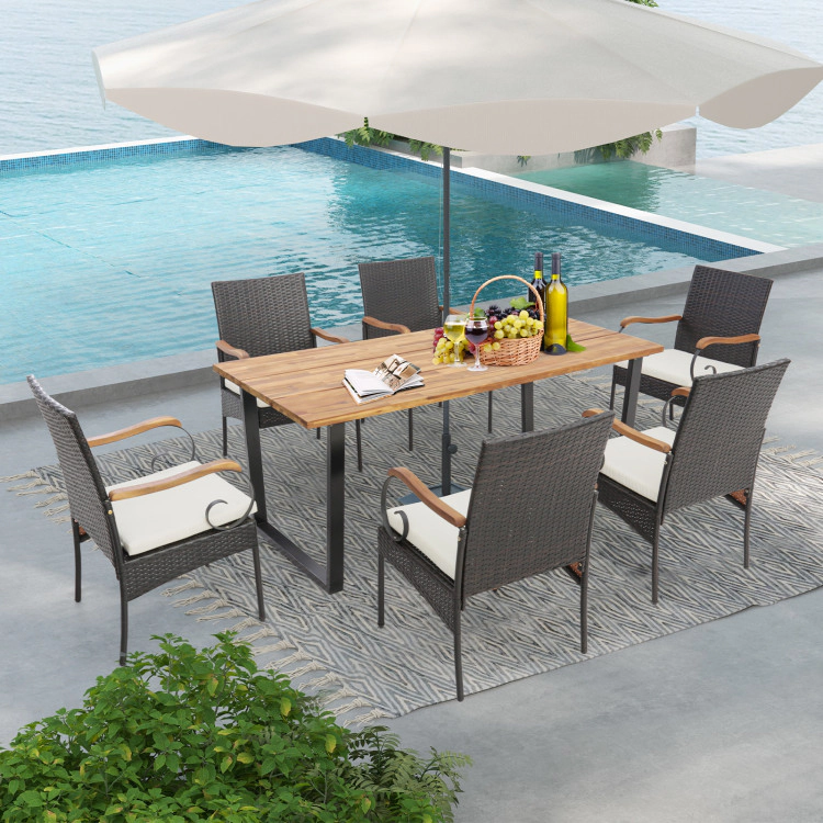 Hivvago 7 Pieces Patio Rattan Dining Set With Curved Handrail