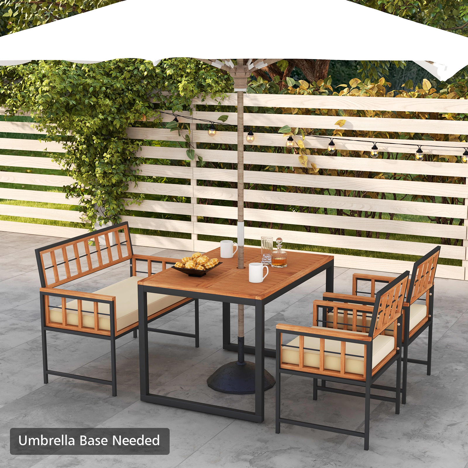 LJG 4 Pieces Acacia Wood Patio Dining Set with 1 Rectangular Table