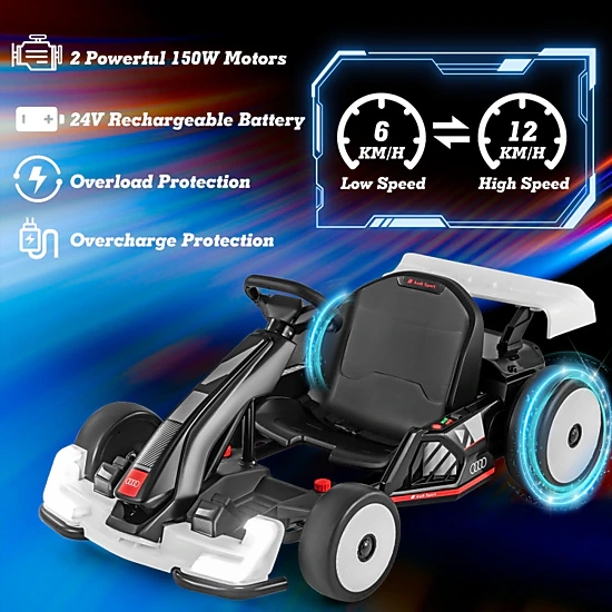 Hivvago 24V Kids Go Kart Licensed Audi Adjustable Ride on Racing Toy with Horn