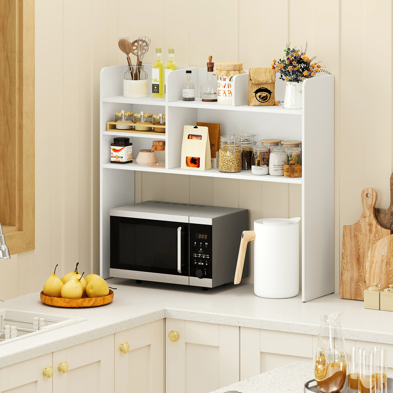 SUGIFT Desktop Bookshelf Countertop Storage Hutch 6 Shelves 66-lb Top Tier Capacity 22-lb Adjustable Shelf 55-lb Bottom