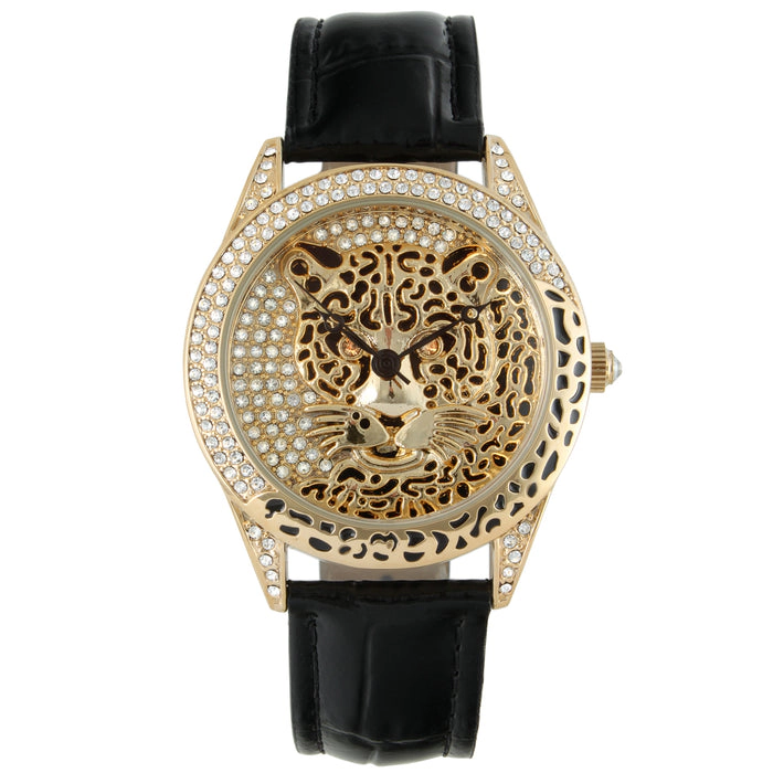 Peugeot Women's Couture Gold Watch Leopard Dial Swarovski Crystal