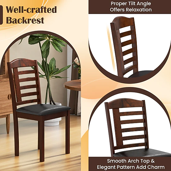 SUGIFT Set of 2 Beige Faux Leather Wood Dining Chairs, Arch Top, Tilted Back