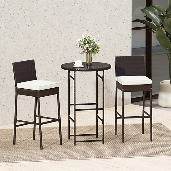 LJG 3 Piece Outdoor Bar Set Patio Heavy-Duty Metal Barstool and Table Set