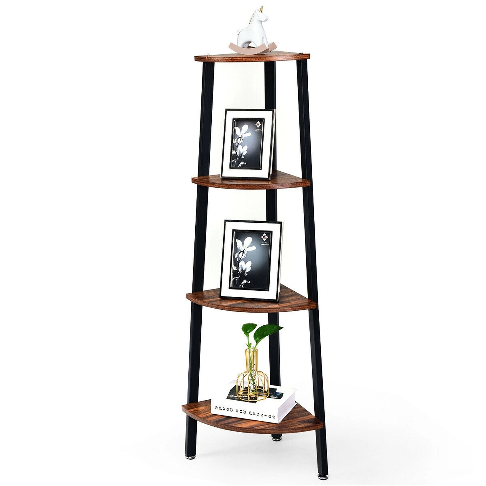SUGIFT Black 4-Tier Corner Shelf Metal Storage Rack Ladder Bookcase