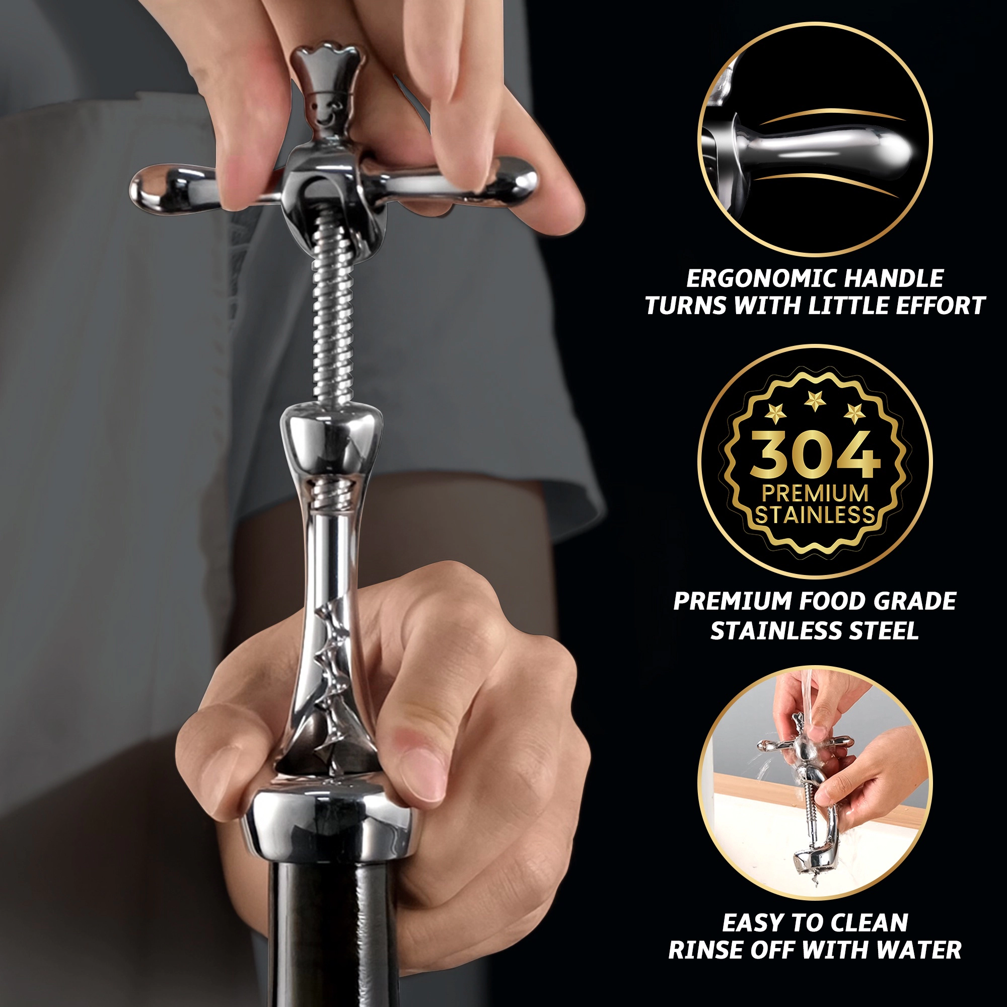 Gourmet Easy Corkscrew Wine Bottle, Stainless Steel Heavy-Duty Wine Bottle Opener