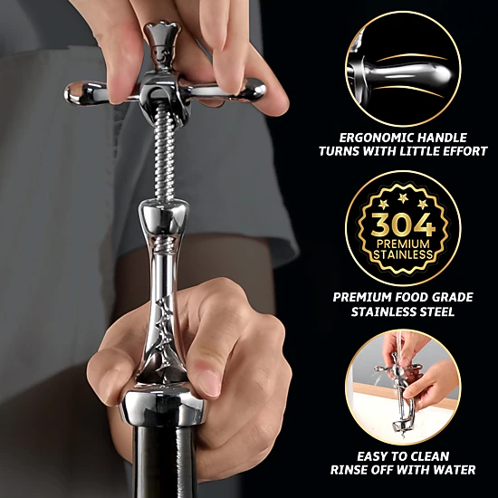Gourmet Easy Corkscrew Wine Bottle, Stainless Steel Heavy-Duty Wine Bottle Opener