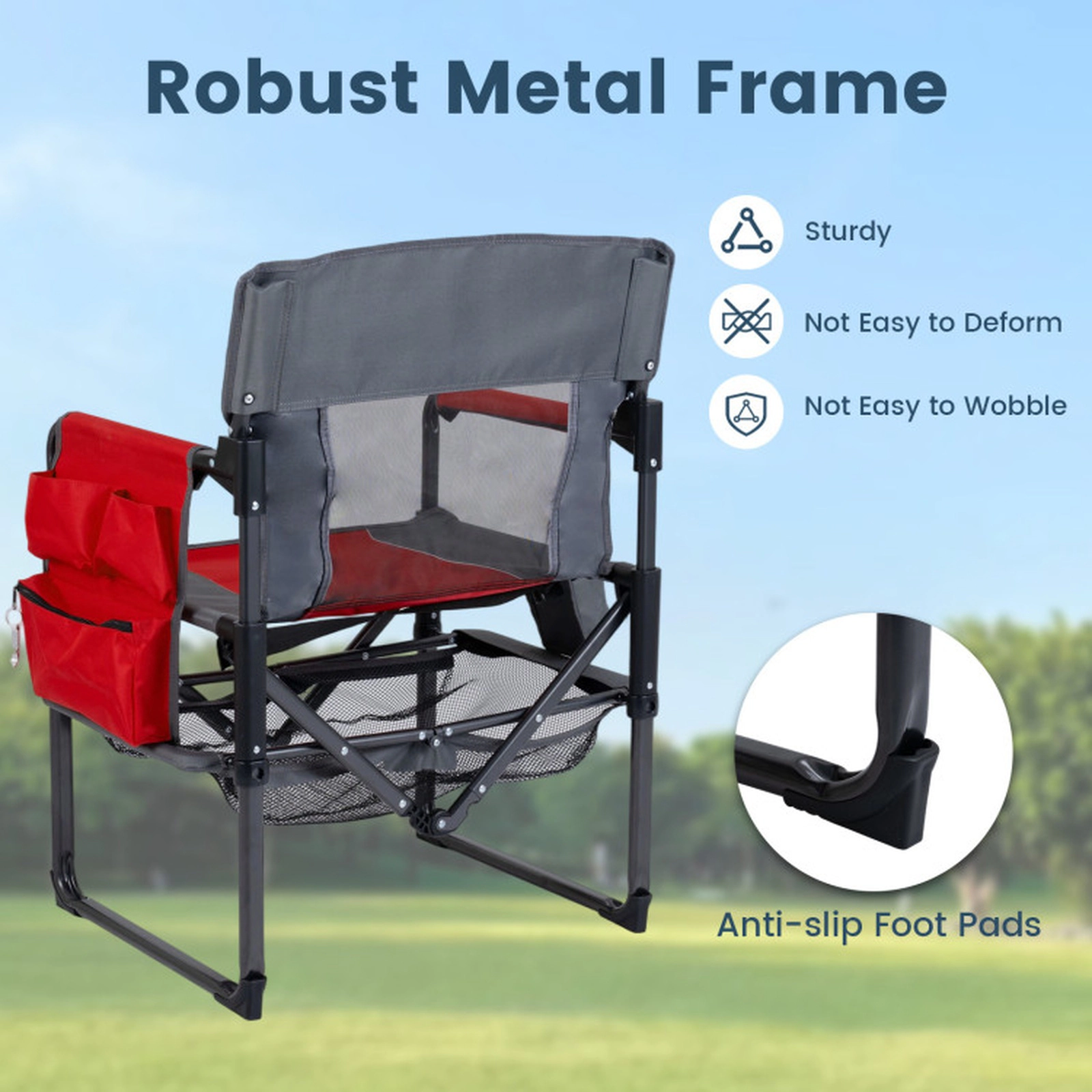 SUGIFT 330-lb Capacity Heavy Duty Folding Camping Chair with Cup Holder Side Pocket Mesh Shelf and Bottle Opener