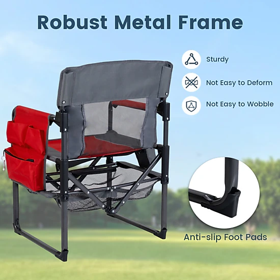 SUGIFT 330-lb Capacity Heavy Duty Folding Camping Chair with Cup Holder Side Pocket Mesh Shelf and Bottle Opener
