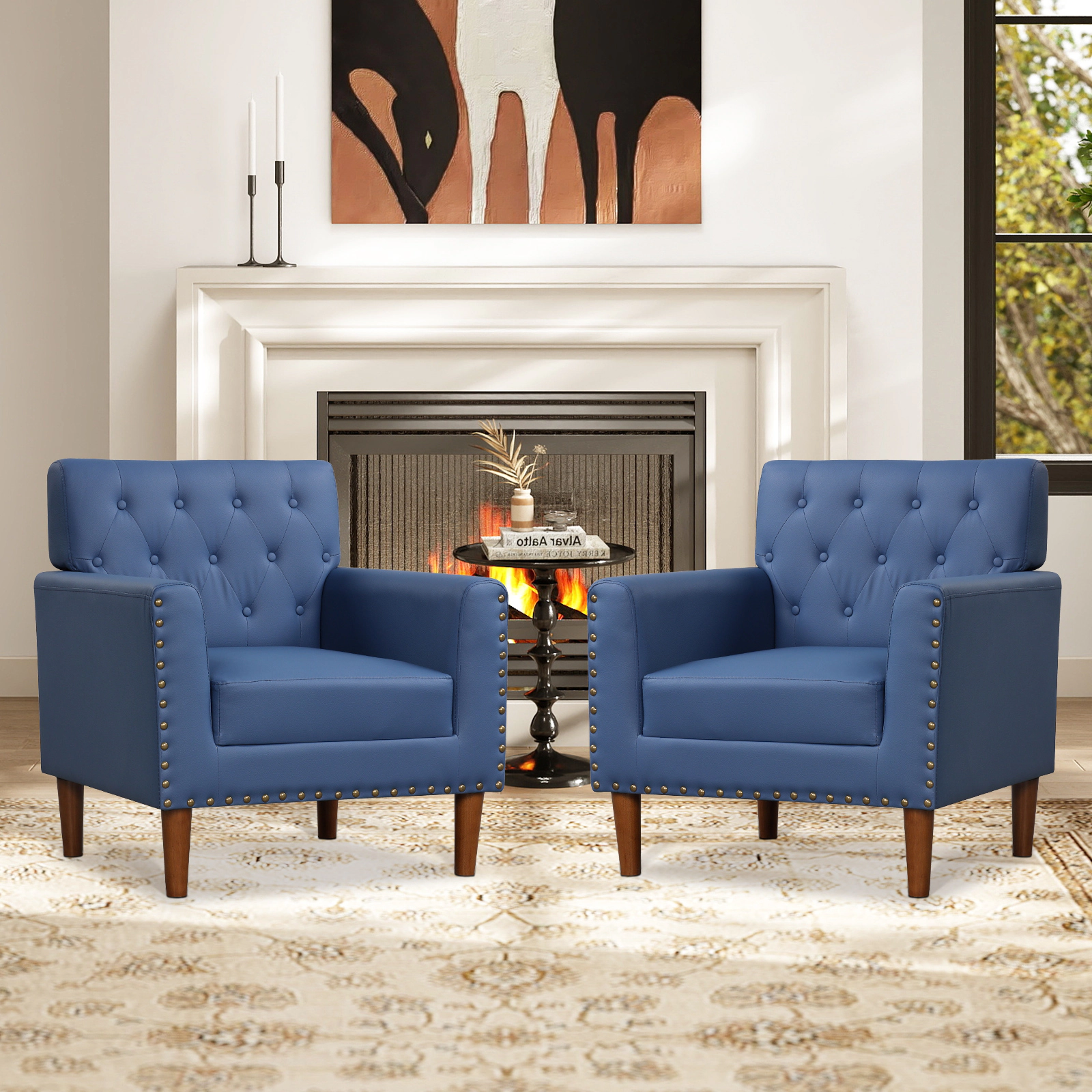 LJG Mid Century Modern Accent Chair with Button Tufted Decoration and Rivets