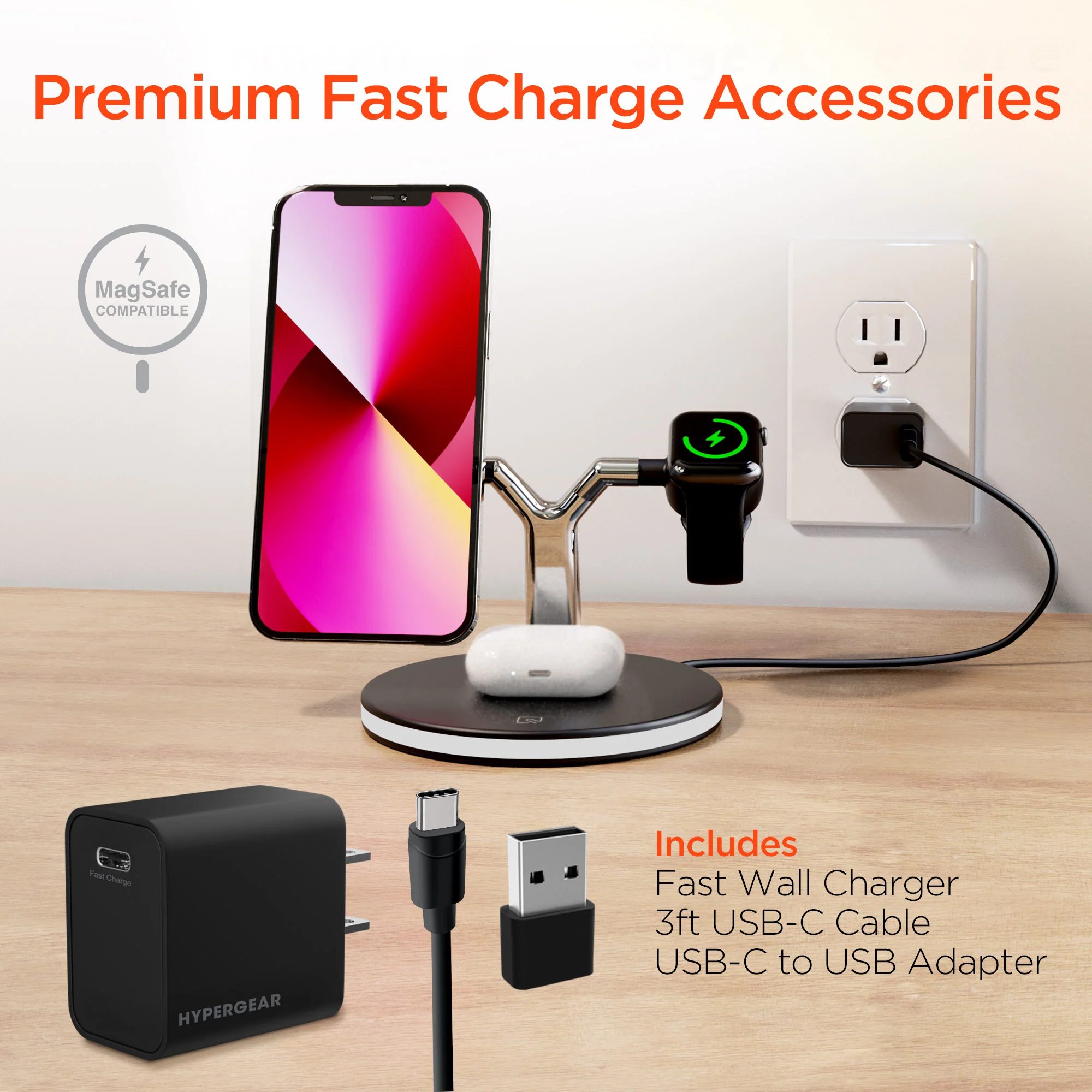 HyperGear MaxCharge 3-in-1 MagSafe Wireless Charging Stand