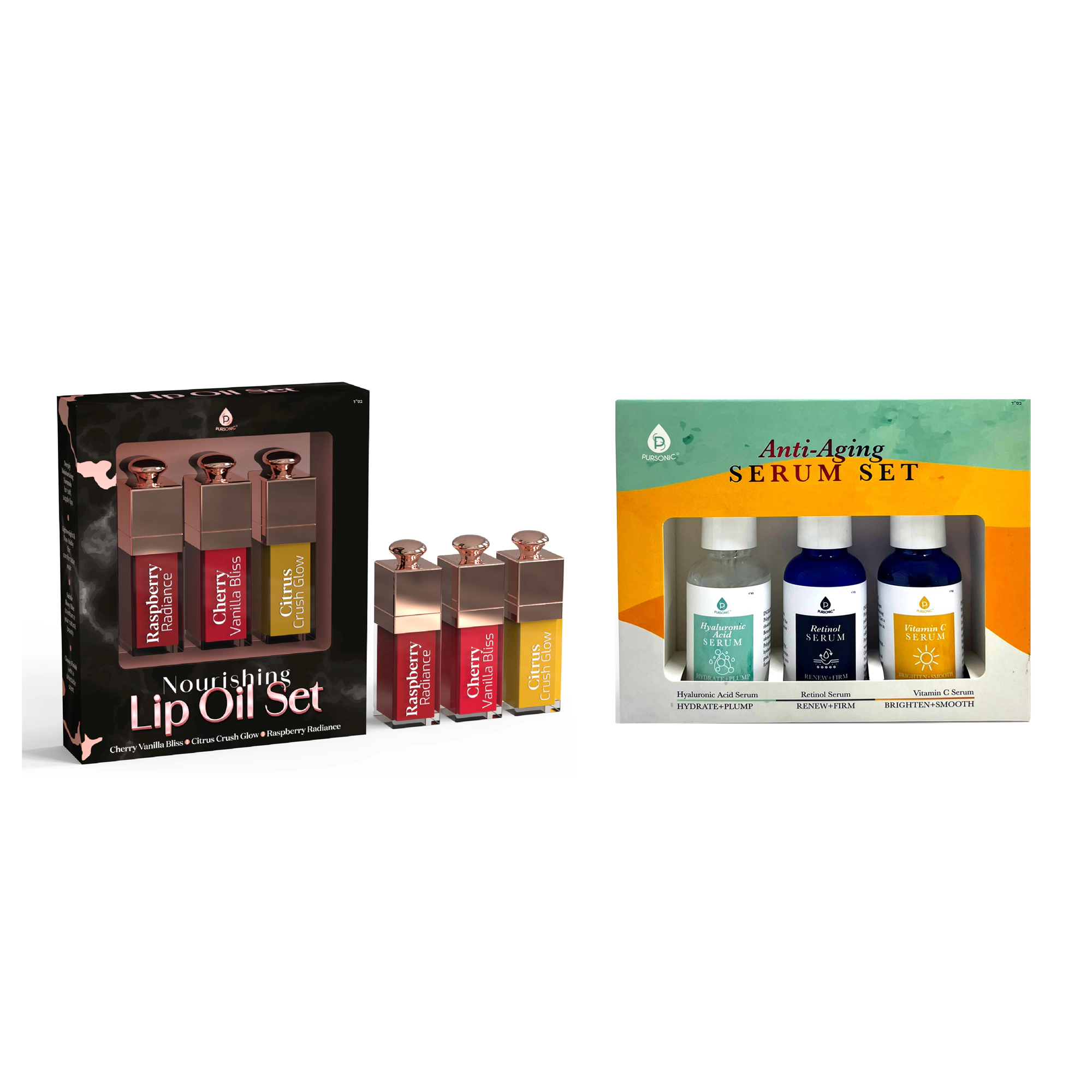 Pursonic Women's Anti-Aging & Nourishing Skincare Set: Anti-Aging Serum Set & Lip Oil Trio
