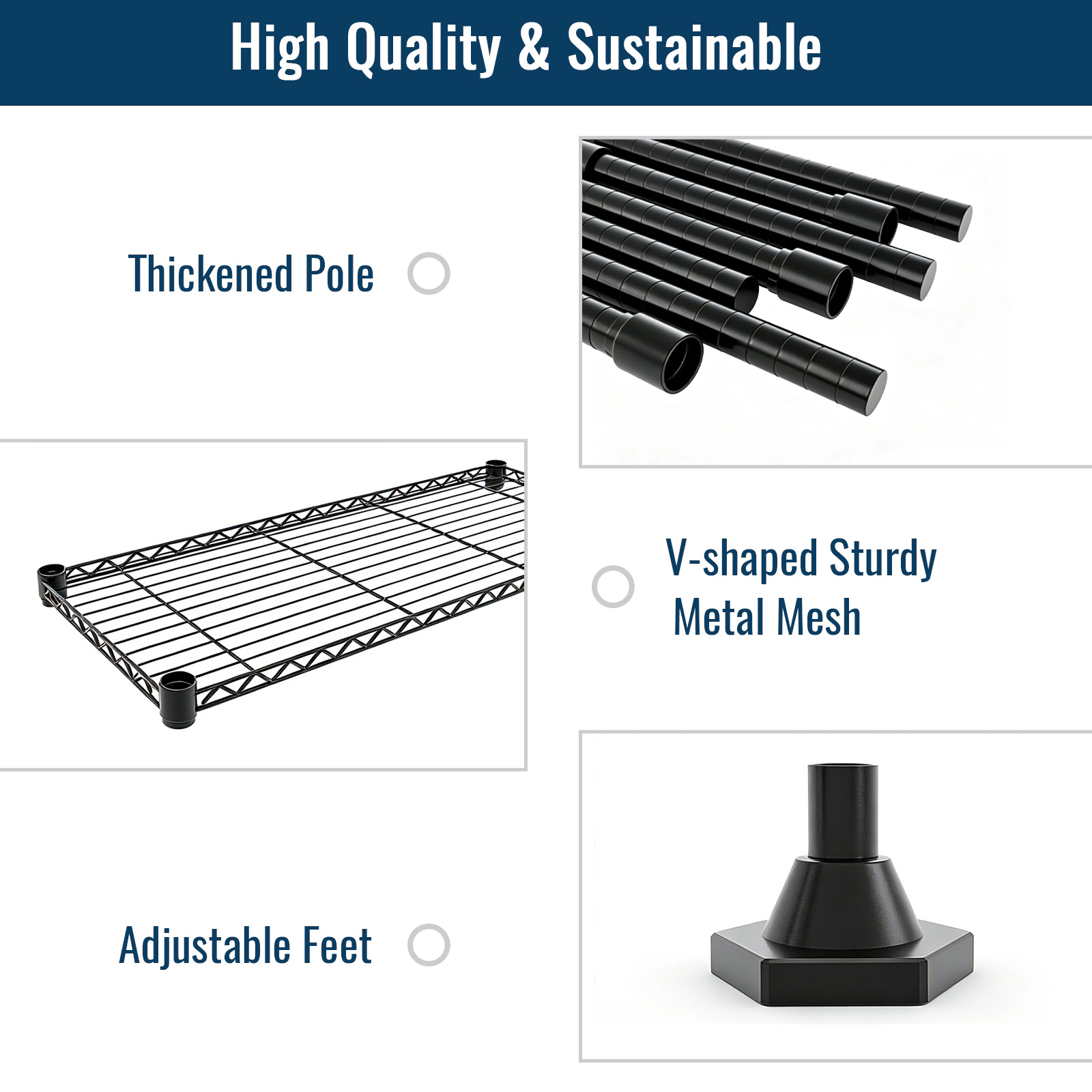 Flynama 5 Tier Wire Shelving 70.5H x 33.5W x 15.8D in 1500LBS Adjustable Garage Unit in Black