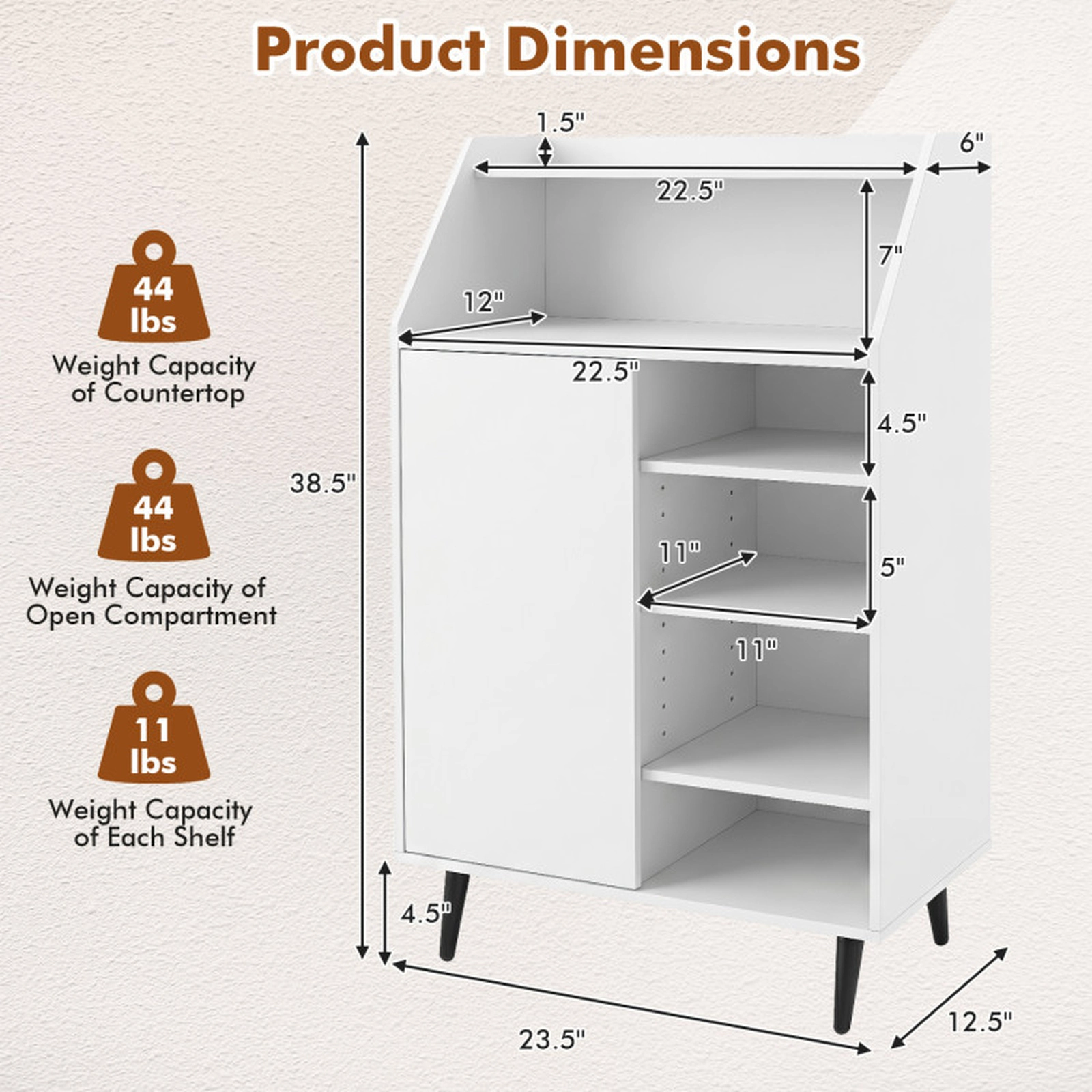SUGIFT Shoe Storage Cabinet with 2-Tier Open Compartment and 4 Adjustable Shelves 44-lb Countertop Capacity White
