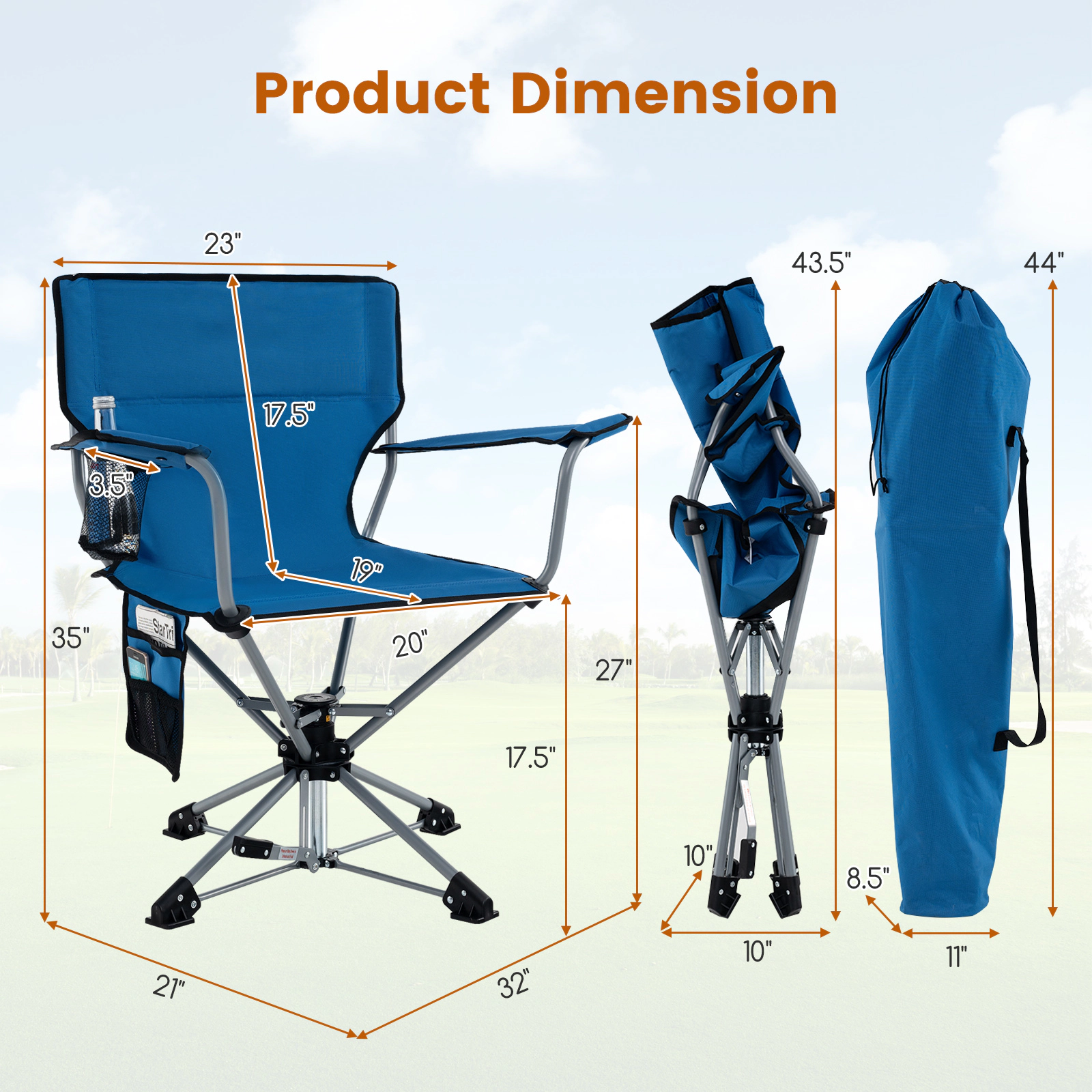 SUGIFT Blue 360-Degree Swivel Hunting Chair with Mesh Cup Holder 32-in W 21-in D 35-in H 300-lb Seat Capacity