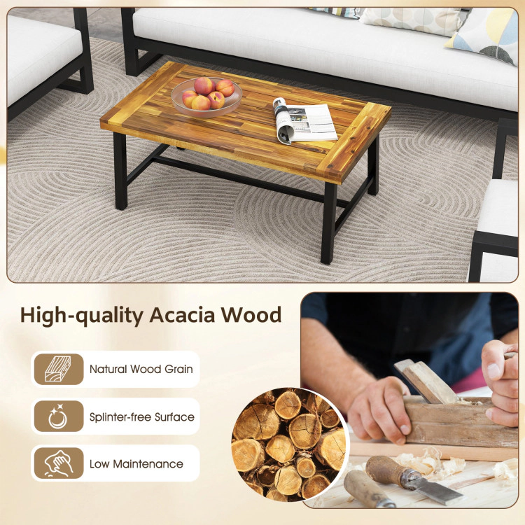 Hivvago Acacia Wood Coffee Table With Thickened Top And Heavy-Duty Metal Legs