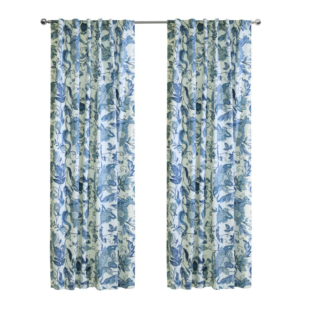 Habitat Jacobean Garden Jacobean Print Design Light Filtering Dual Header Curtain Panel 52" x 95" Blue