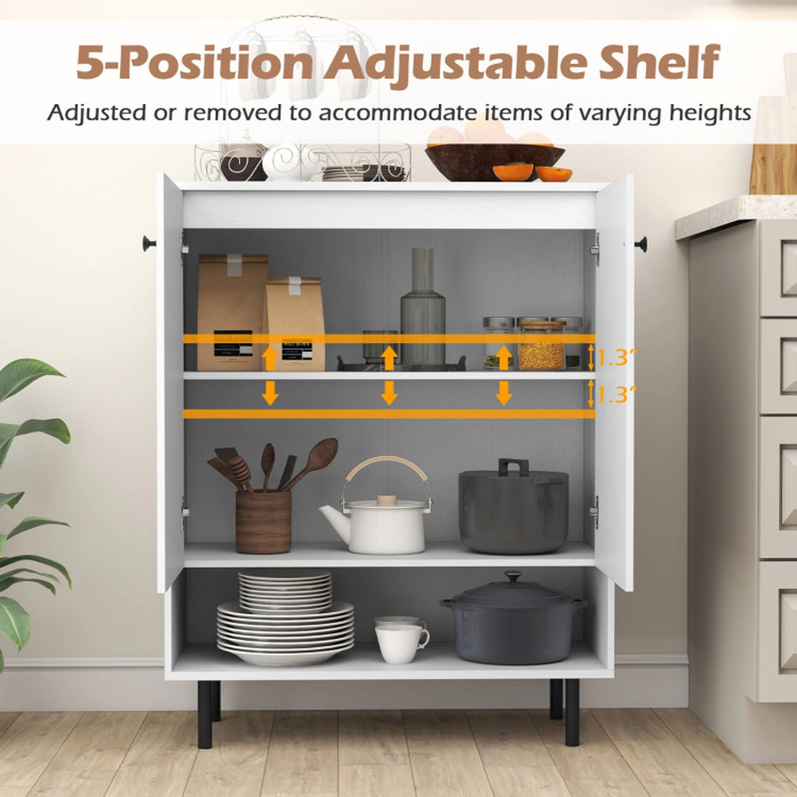SUGIFT 2-Door Adjustable Shelf Metal Legs Sideboard Buffet Cabinet 29.5-in x 14-in x 37.5-in 242-lb Capacity White