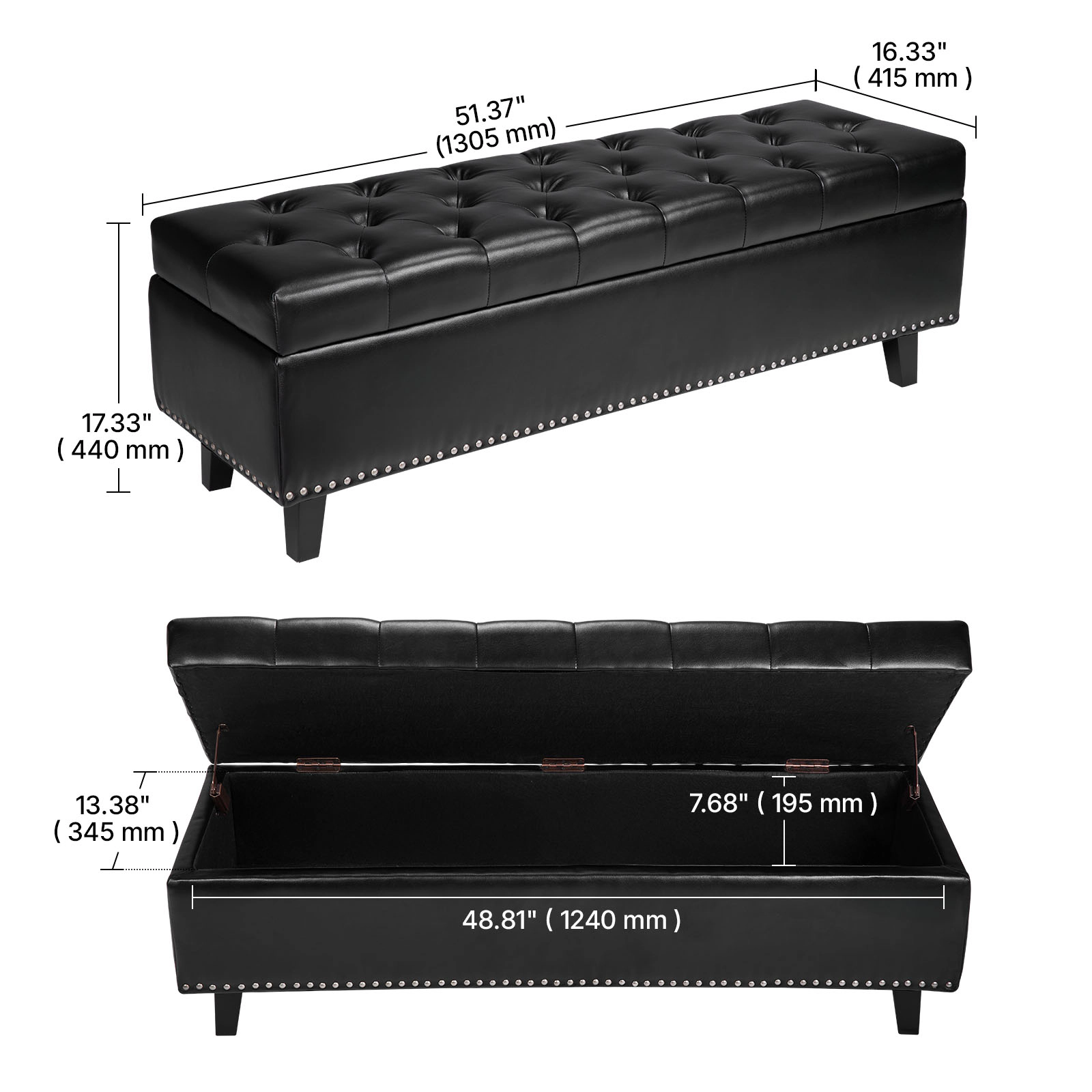 HONGGE Upholstered Leather Bench with Legs for Entryway, Shoe Bench Seat for Living Room, Dining Room, End of Bed