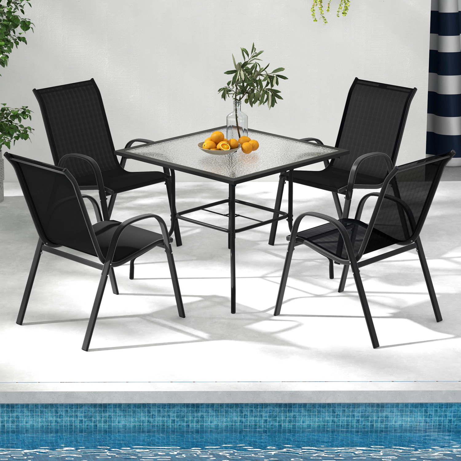 LJG 4 Pieces Stackable Patio Dining Chairs Set with Armrest