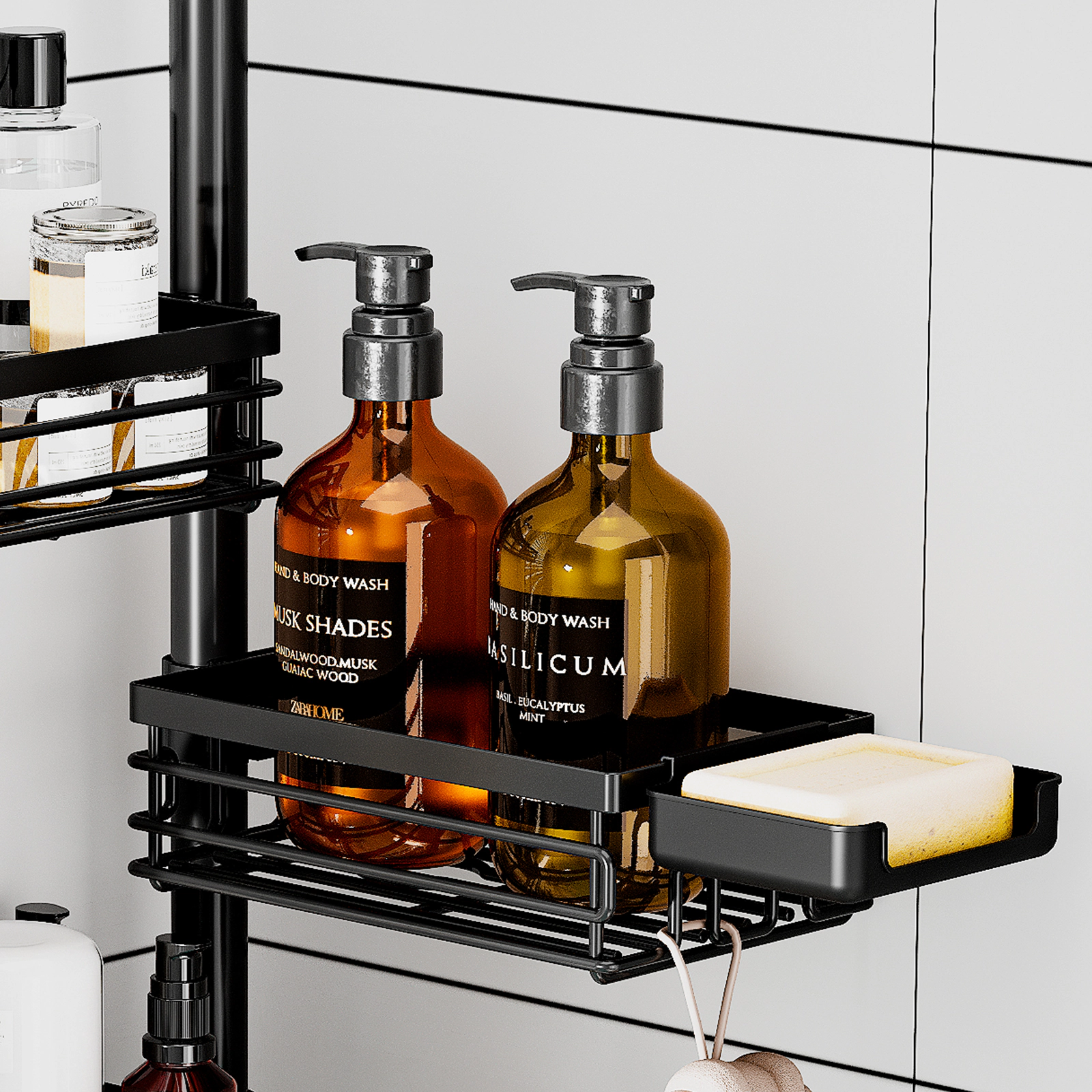 Utopia Alley 109-Inch Adjustable Tension Pole Shower Caddy Corner Organizer, 6‑Tier Shower Rack & No‑Drill, Matte Black