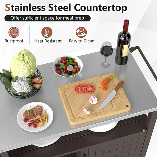 SUGIFT Brown Rolling Grill Cart with Storage Cabinet and Shelves 46-in W 20-in D 34-in H 88-lb Countertop Capacity