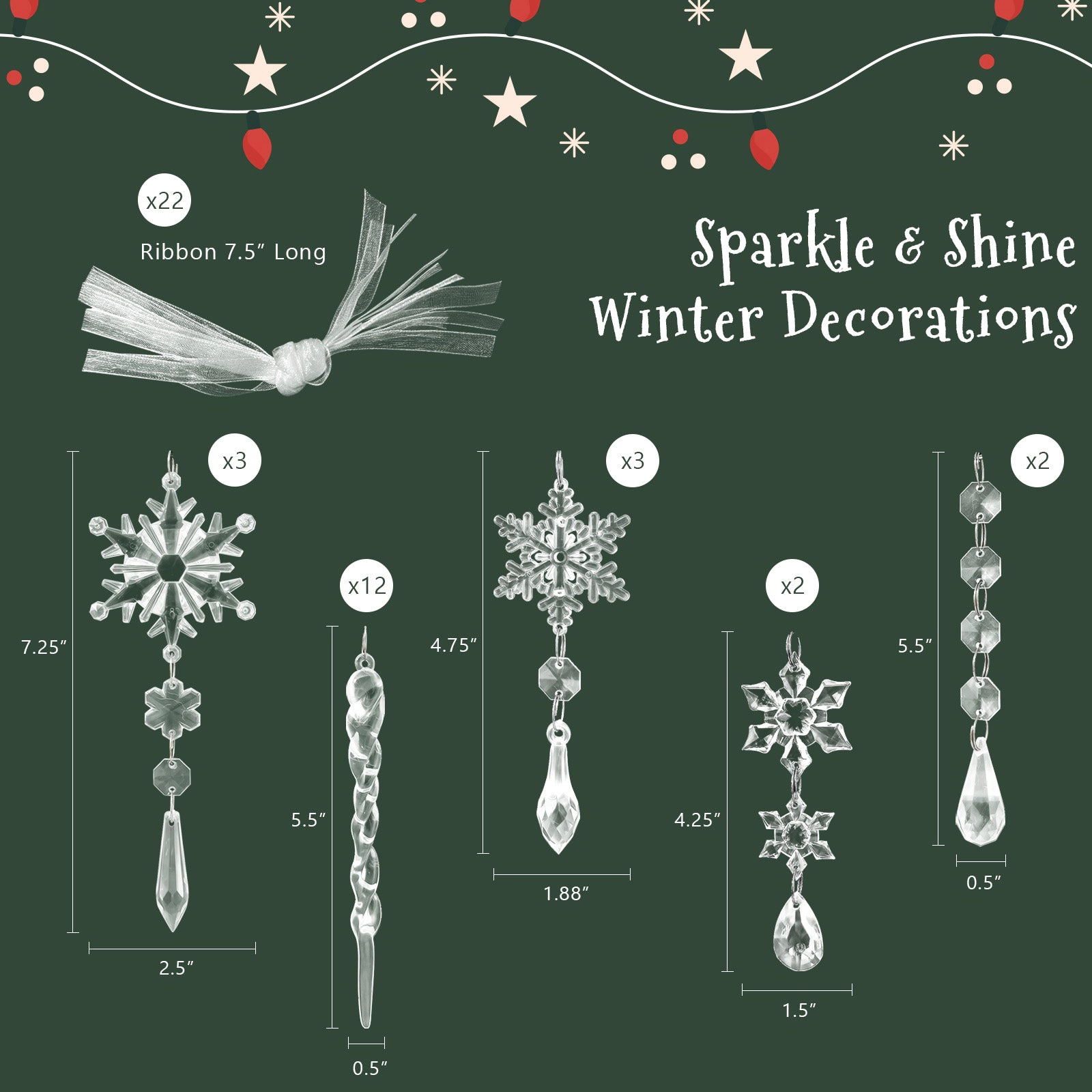Wrapables 22pcs Christmas Tree Ornaments, Acrylic Hanging Snowflakes and Icicles Decorations for Winter New Year Parties