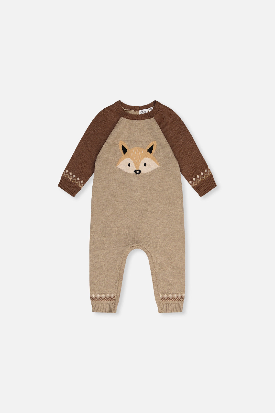 Deux par Deux Boys Knitted Fox Intarsia Fair Isle Romper