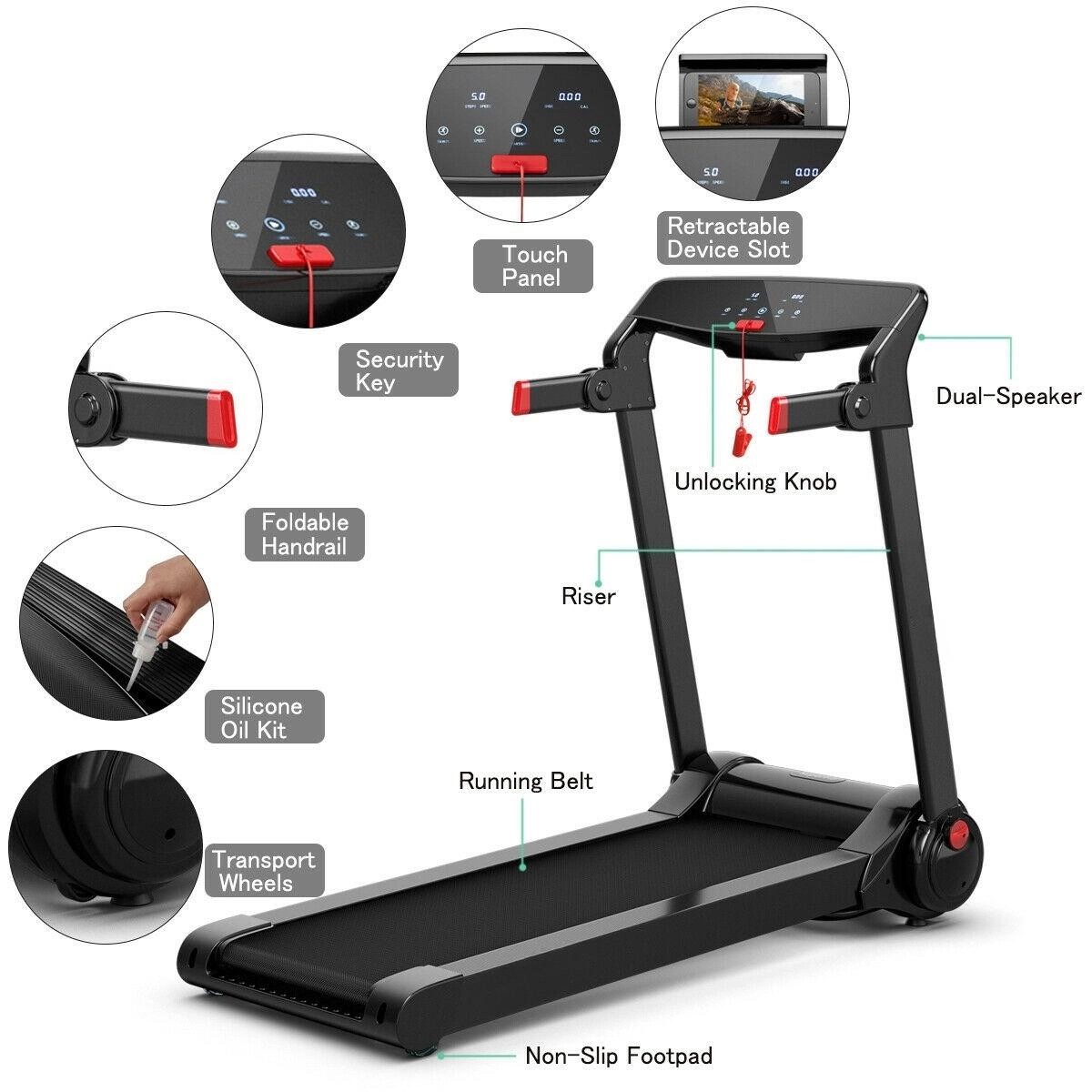 SUGIFT Red 3-HP Electric Folding Treadmill with Bluetooth Speaker 60.5-in W 30.5-in D 242.5-lb User Capacity