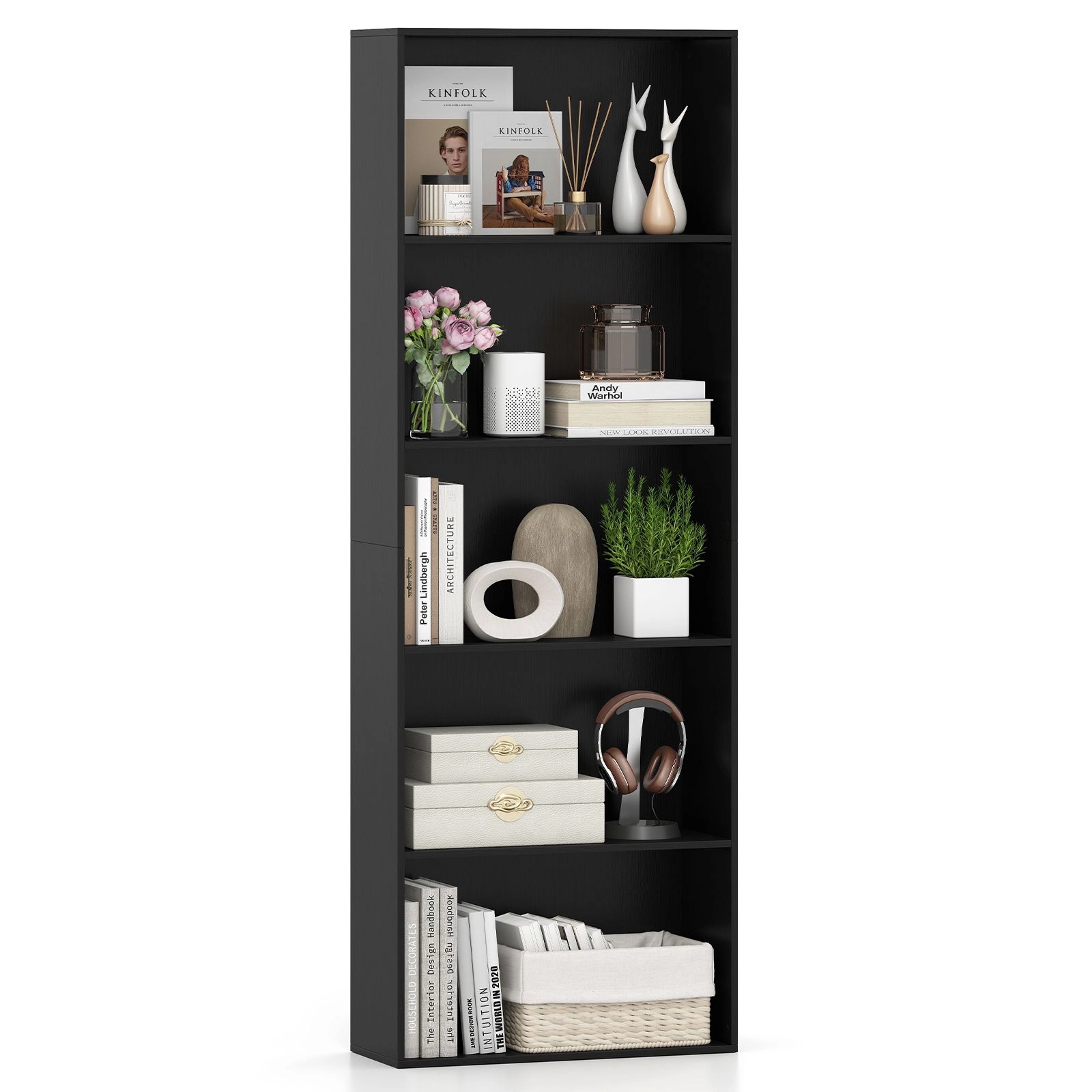 SlickBlue Unisex Tall Storage Bookshelf with 5 Display Shelves