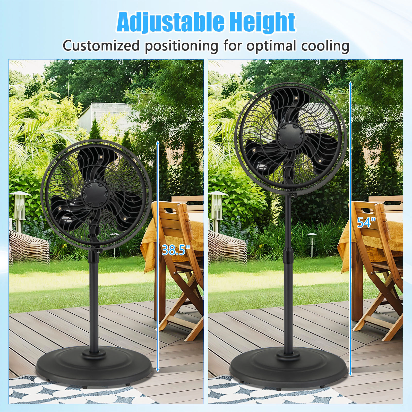 SlickBlue Adjustable Height Misting Fan with 3 Mist Levels and Wide Coverage
