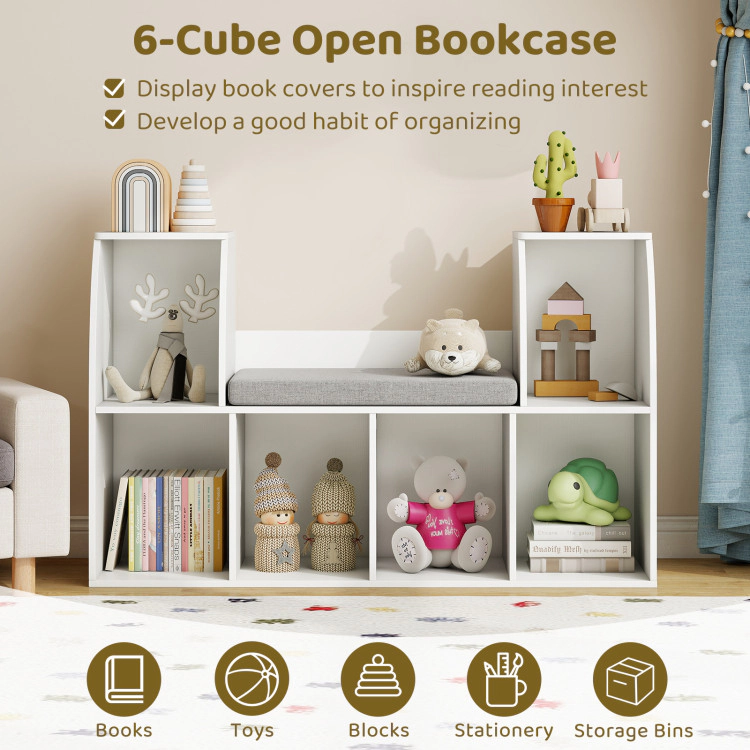 Hivvago 40 Inches Kids Bookshelf with Reading Nook Bookcase with 6 Open Cubes