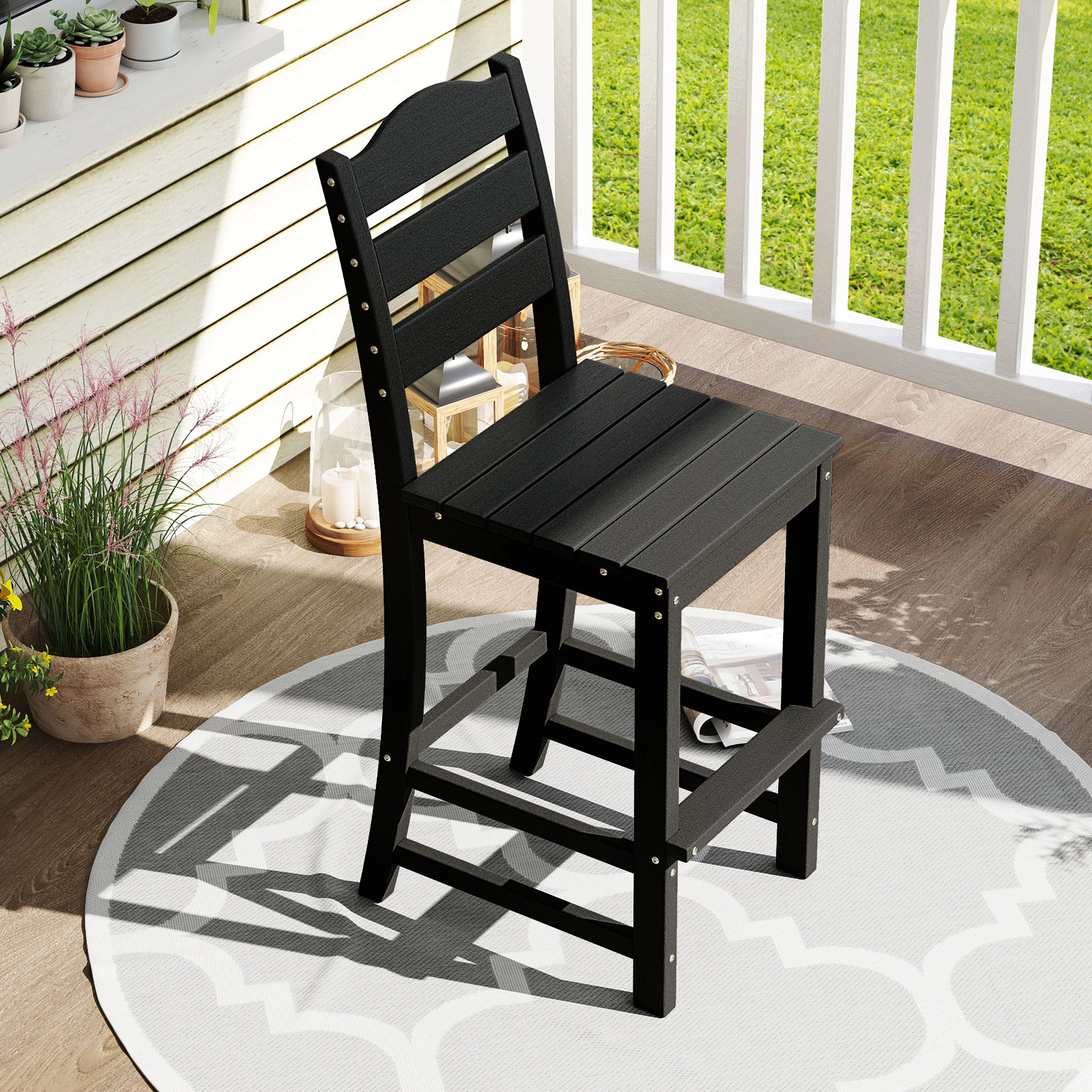 LJG 30 Inches Counter Height HDPE Bar Stool with Backrest and Footrest