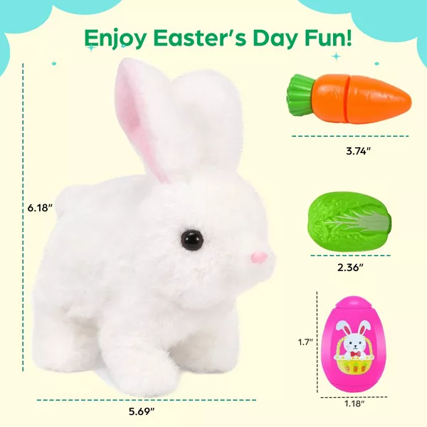 Sperric Interactive Easter Plush Bunny w/ Carrot Cabbage & Spinner Egg, 6'' Walking Plush Bunny w/ Sounds Twitching Ears