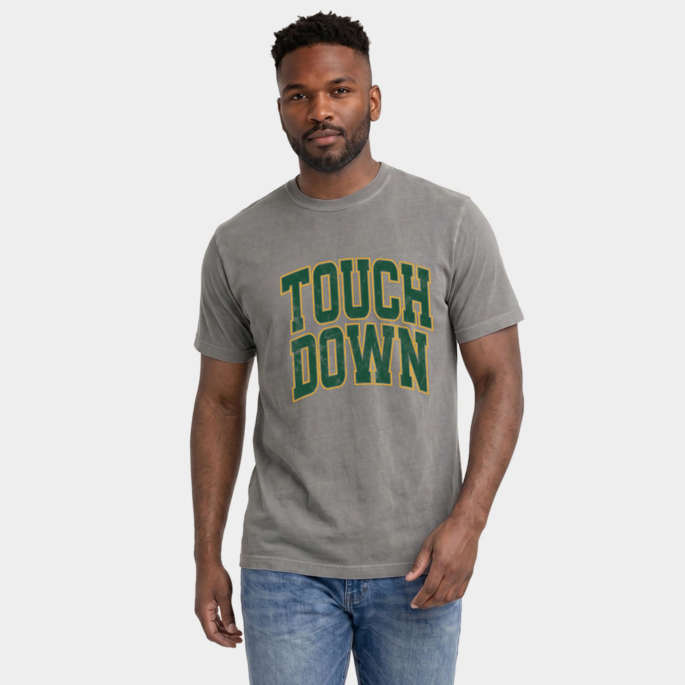 Simply Sage Market - Men's Garment Dyed Graphic T-Shirt Touchdown Stacked Green