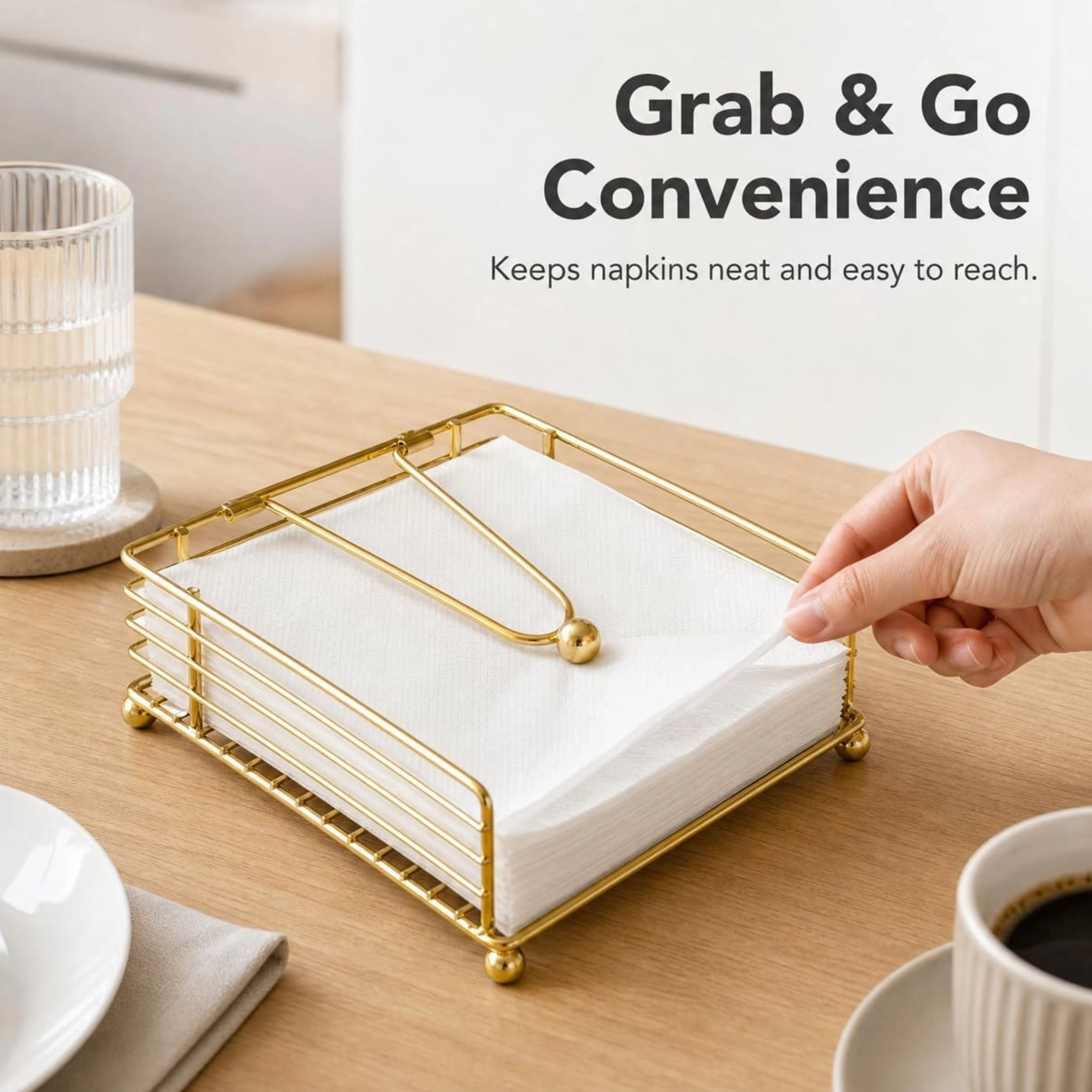 Stock Preferred Gold Iron Napkin Holder with Weighted Arm for Kitchen and Dining Table