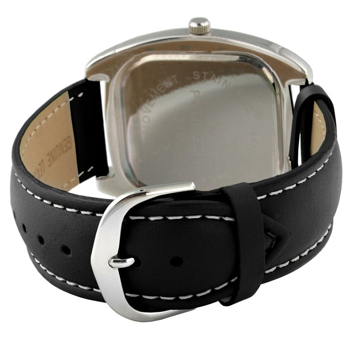 Peugeot Women's Black Boyfriend Watch 40mm Crystal Bezel Leather Strap