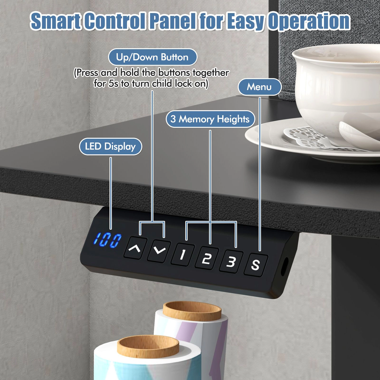 SlickBlue Electric Sit Stand Desk with Memory Control and Drawers