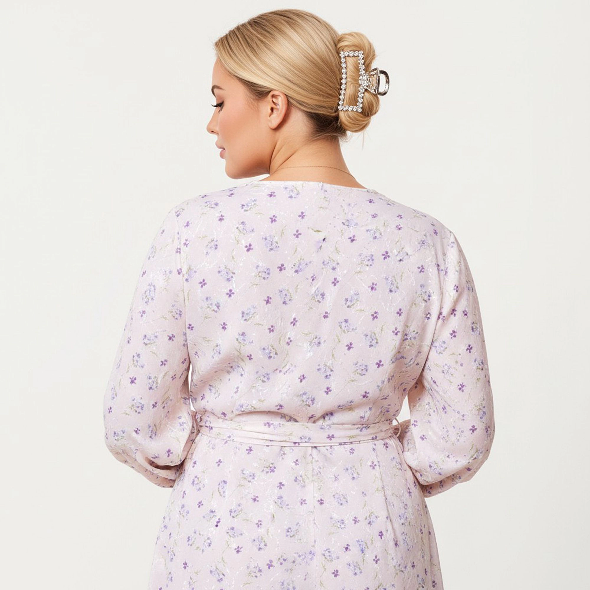 Anna-Kaci Women's Plus Floral Print Long Sleeve Wrap V Neck Adjustable Waist Tie Midi Dress