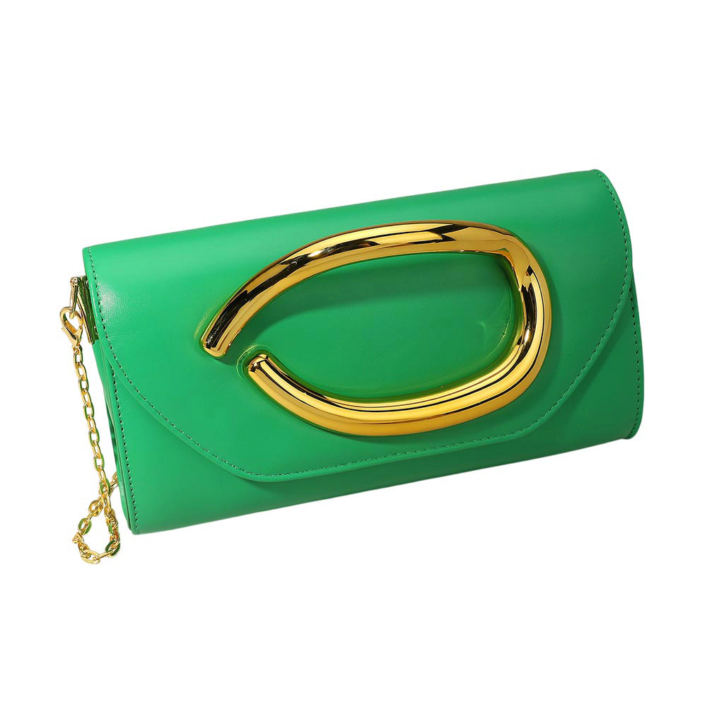 Fashnzfab Bold Hardware Accent Faux Leather Evening Clutch Bag Crossbody Bag