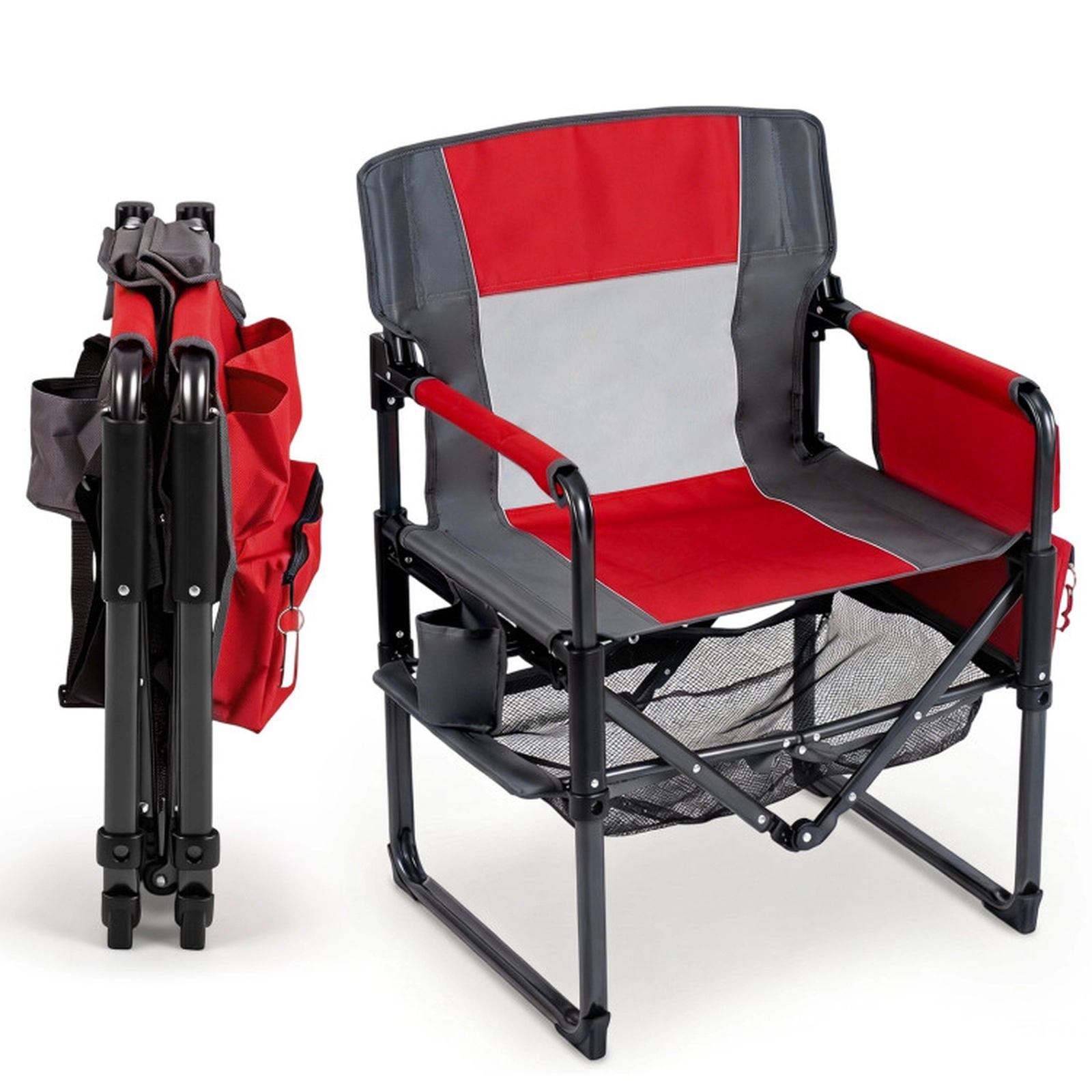 SUGIFT 330-lb Capacity Heavy Duty Folding Camping Chair with Cup Holder Side Pocket Mesh Shelf and Bottle Opener