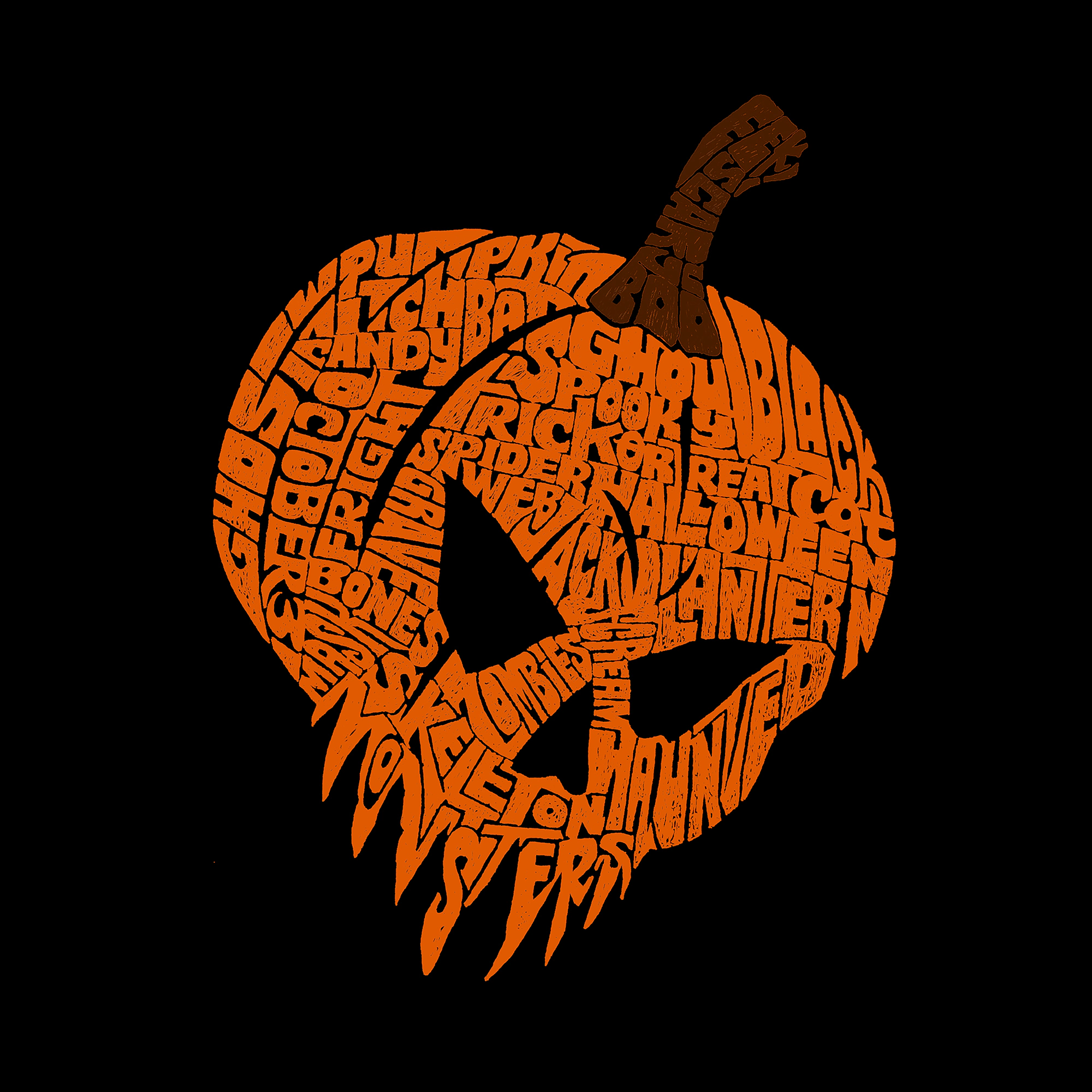 LA Pop Art Men's Cotton/Poly Word T-Shirt - Evil Pumpkin