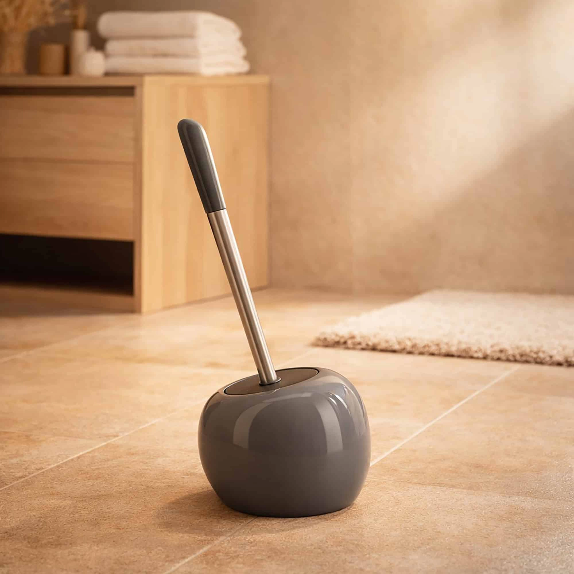 Evideco French Home Goods Glazed Dolomite Toilet Brush and Holder Set, Stainless Steel Handle
