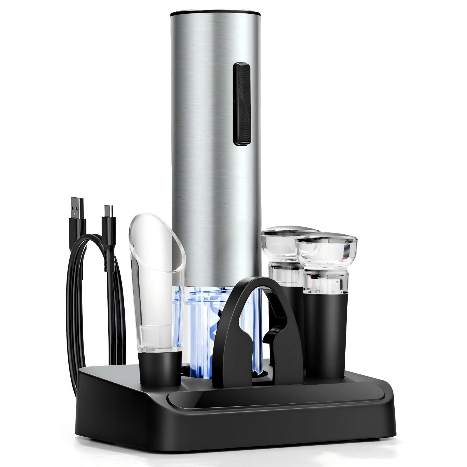 SUGIFT 6-in-1 Rechargeable Electric Wine Bottle Opener Set with Foil Cutter Pourer and 2 Stoppers