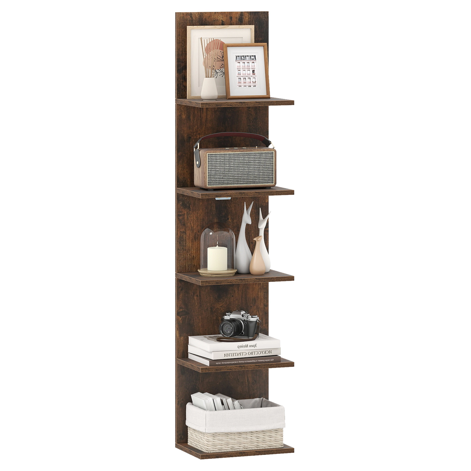 LJG 5-Tier Wall Mounted Shelf Unit with Wood Grain