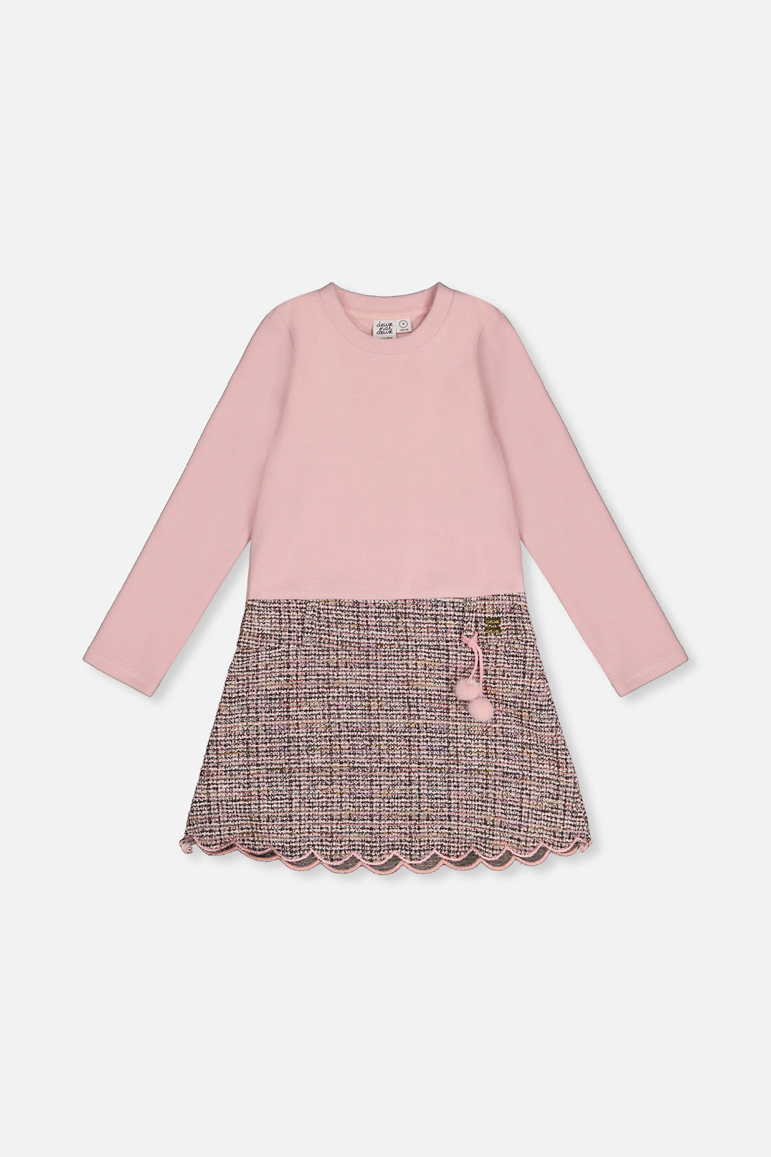 Deux par Girls Bi-Material Long Sleeve Knit A-Line Dress