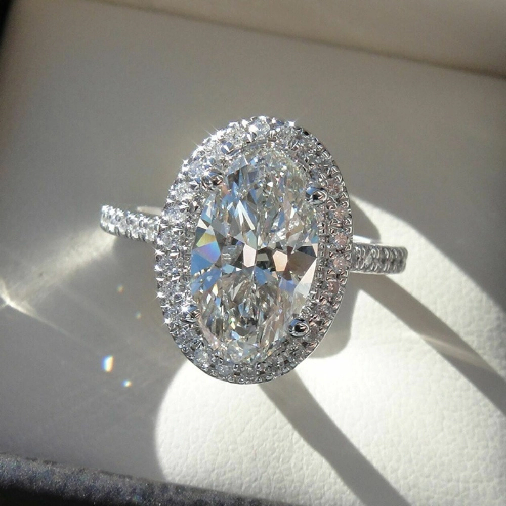 Women's Oval Zirconia Engagement Ring Wedding Jewelry Gift