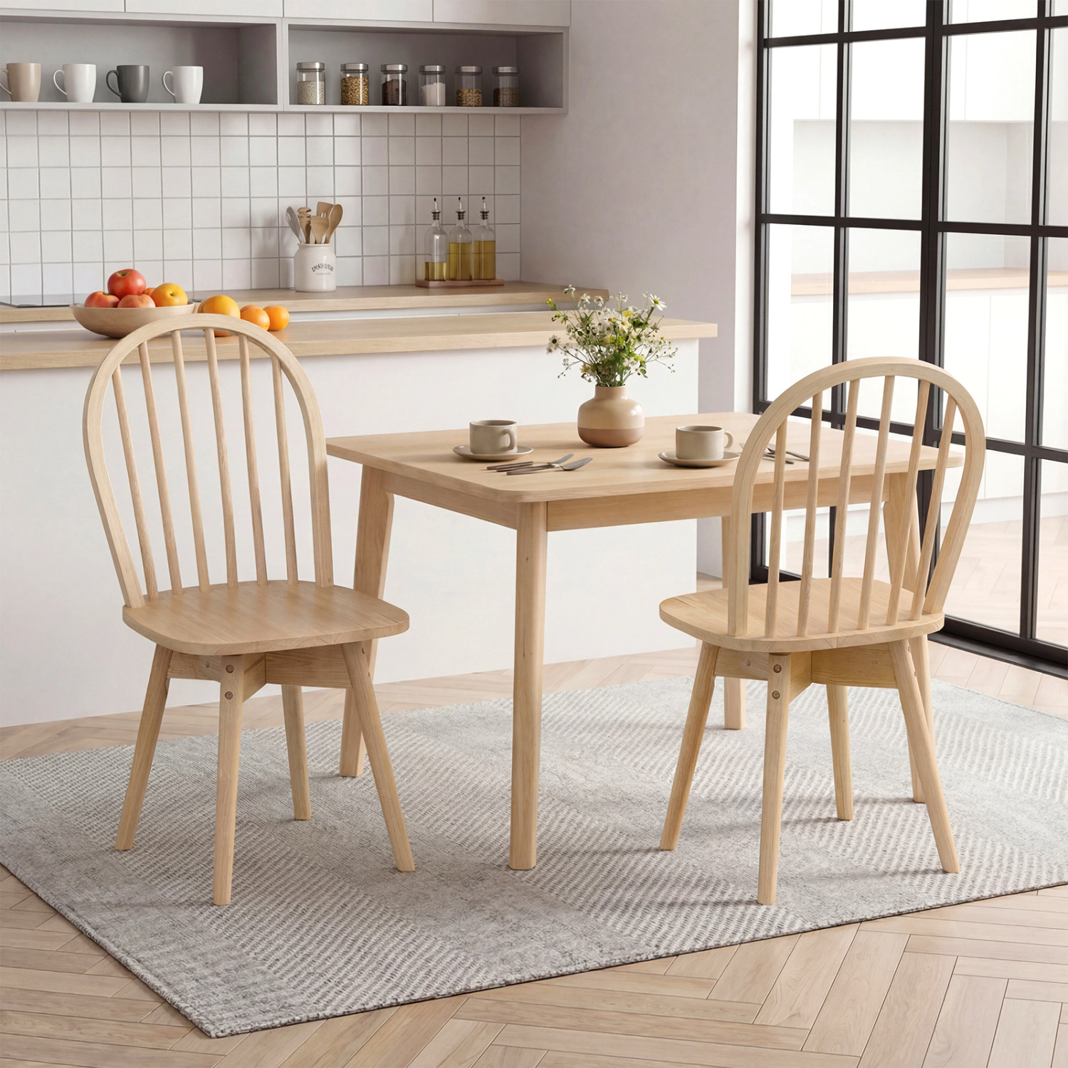 LJG Swivel Windsor Dining Chairs Set of with Solid Rubber Wood Frame