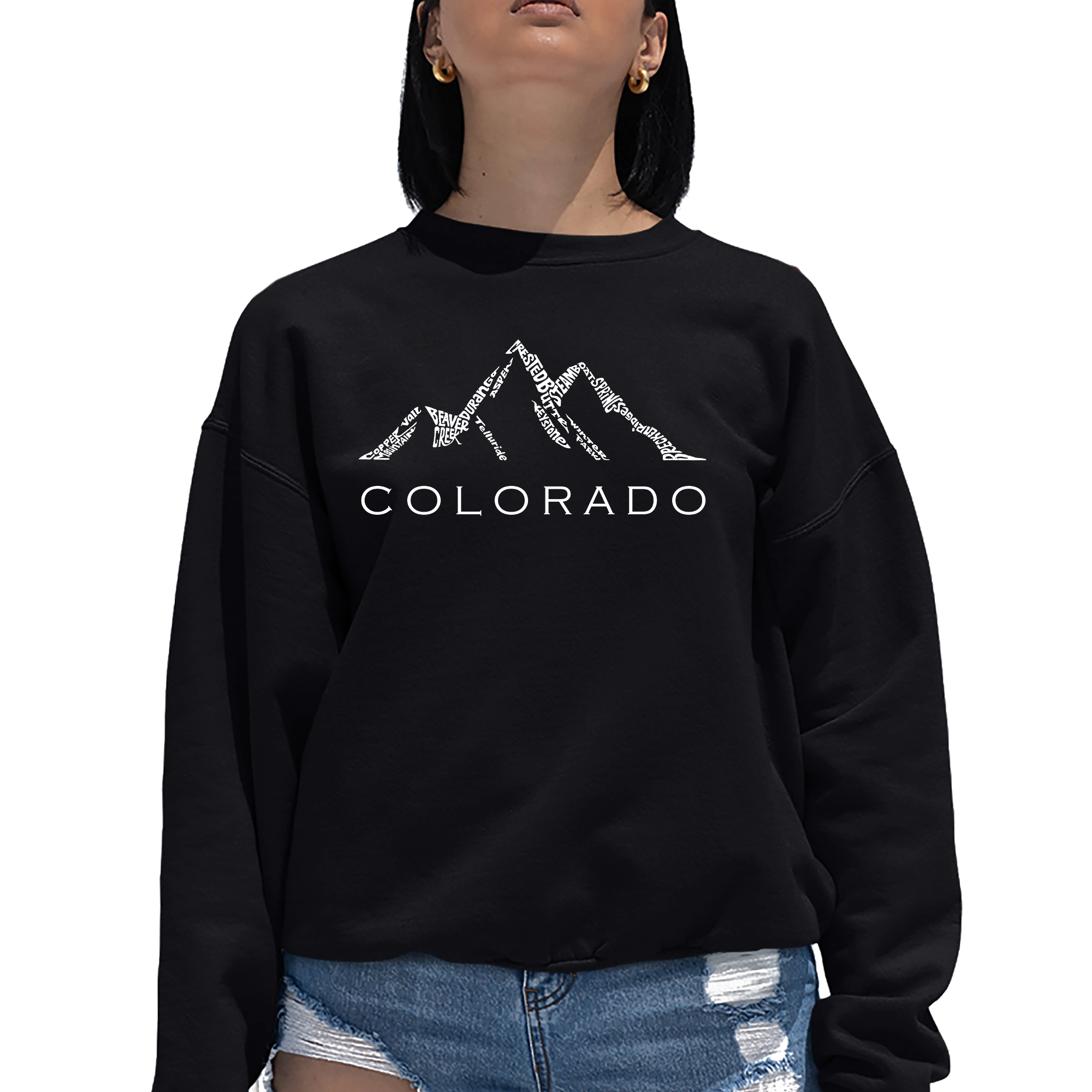 LA Pop Art Colorado Ski Towns - Women's Word Crewneck Sweatshirt